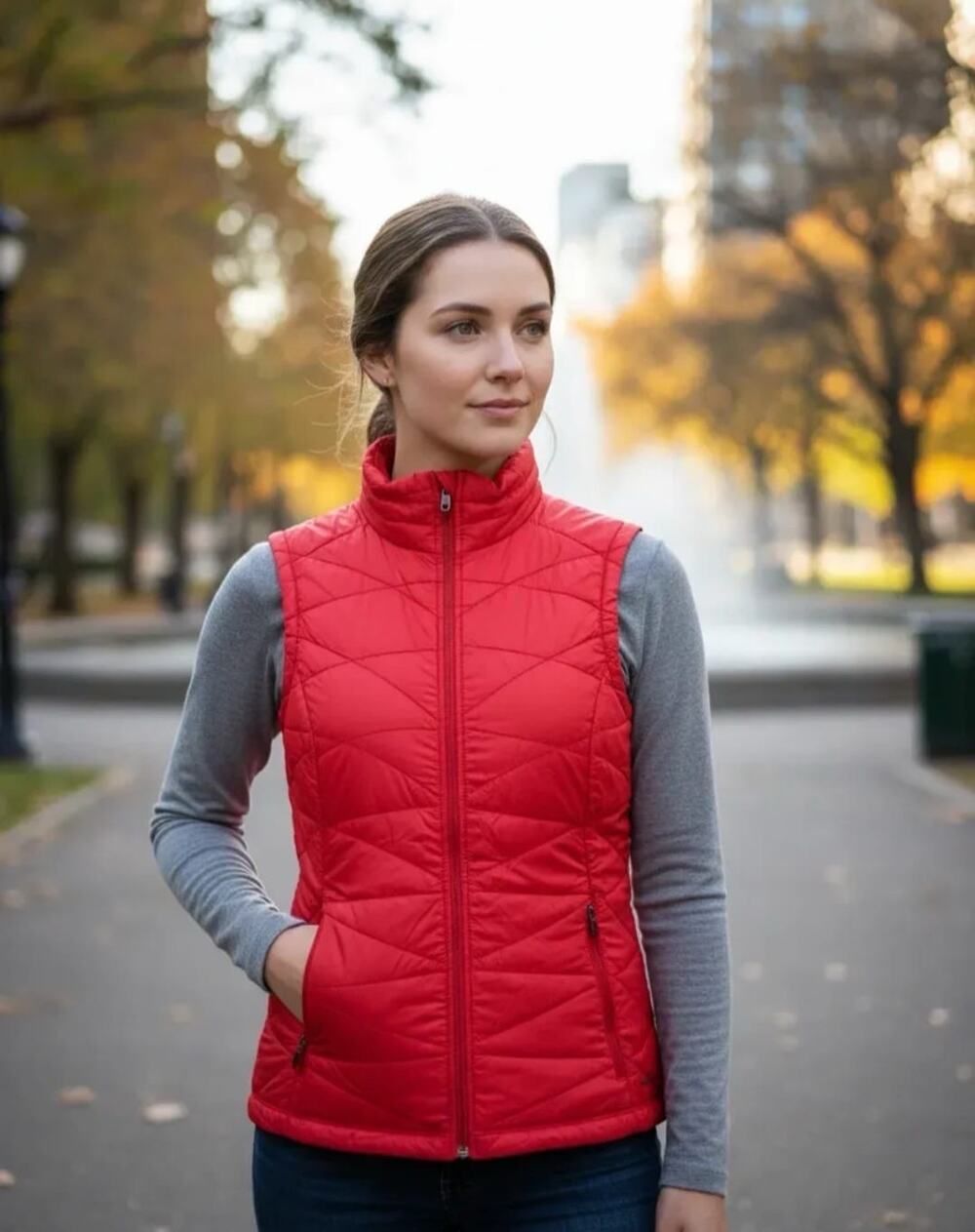 Columbia Omni Heat Vest Womens Red Polyester Full Zip Quilted Lined Small
